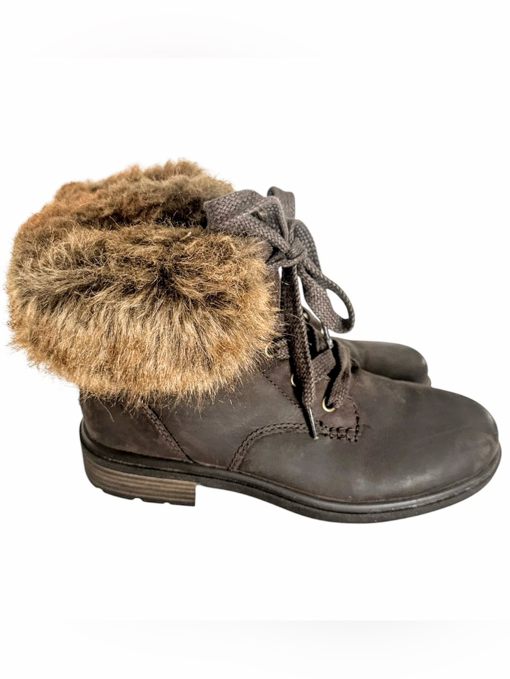 UGG Harrison Lace Tipped Boots 1123289 Stout Brown Waterproof Leather Faux Fur 7